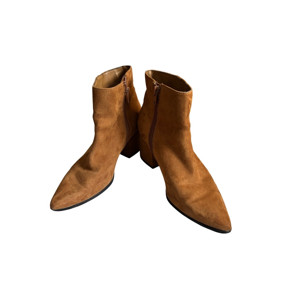 Core Life Marley Cognac Brown Faux Suede Pointed Toe Block Heel Ankle Boots 7